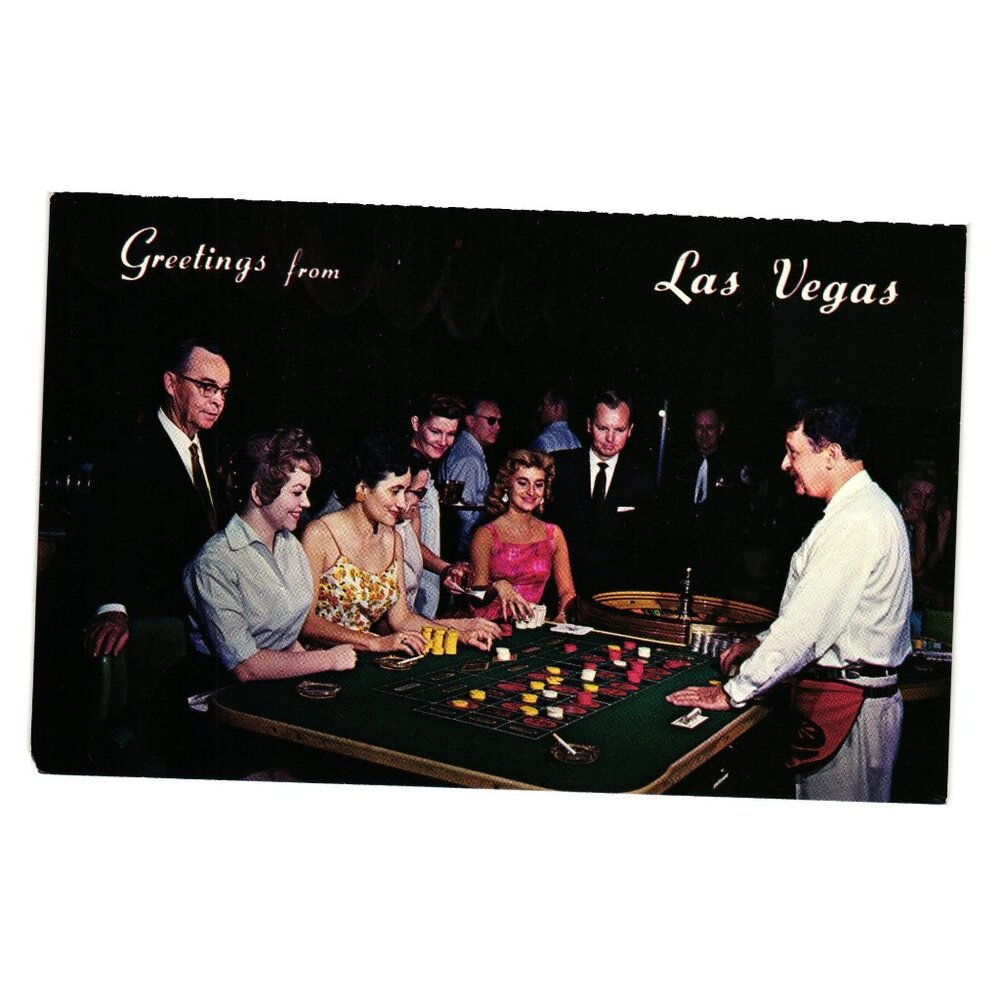 Vintage 50s Las Vegas Hacienda Casino Postcard Greetings Las Vegas Roulette